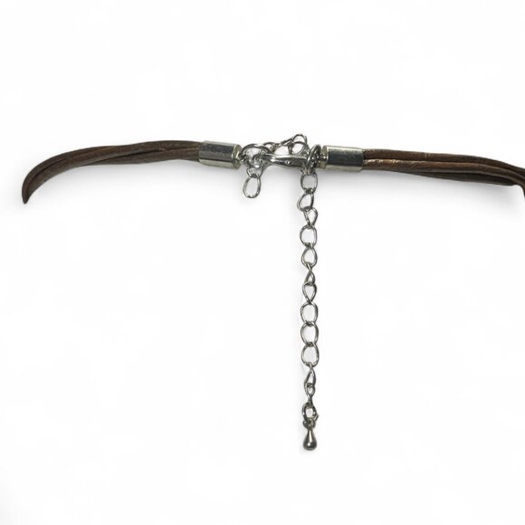 Vintage Fairy Core Green Brown Blue Glass Spiral Corded Pendant Necklace Choker - Picture 2 of 10